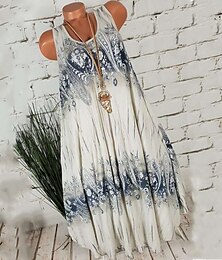 economico -abito a trapezio curvo taglie forti da donna con scollo tondo floreale stampa senza maniche mini abito corto casual primavera estate abito casual quotidiano