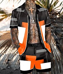 economico -Per uomo Motivo Geometrico Geometria 2 pezzi Set di camicie Camicia hawaiana estiva Manica Corta Pantaloni corti Colletto cubano Tropicale Moda Hawaiano Casuale Ferie Spiaggia Stampato Estate
