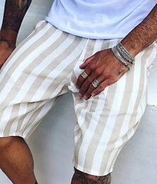 cheap -Men's Shorts Summer Shorts Beach Shorts Pocket Drawstring Elastic Waist Stripe Outdoor Daily Going out Streetwear Stylish White Blue