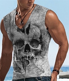 billige -Herre Vest Top Ærmeløs T-shirt til mænd Grafisk Dødningehoveder V-hals Tøj 3D-udskrivning Sport Løb Uden ærmer 3D-udskrivning Designer Afslappet Muskel