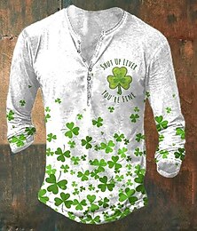 preiswerte -St. Patrick's Day Herren-Henley-Shirt-T-Shirt mit Grafik st. Patrick's Day Clover Henley Kleidung Bekleidung 3D-Druck Outdoor Casual Langarm Button-Down-Druck Modedesigner