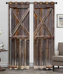 cheap -Farmhouse Curtain 2 Panels，Barn Wood Door Curtain Drapes For Living Room Bedroom,Grommet/Eyelet Curtain for Kitchen Door Window Treatments Room Darkening