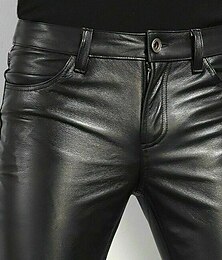 cheap -Men's Trousers Faux Leather Pants Pocket Plain Comfort Breathable Daily Holiday Going out Faux Leather Fashion Streetwear Black