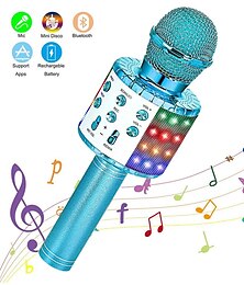 billige -barnekaraokemikrofon trådløs karaokemikrofon med led lys for jenter 3-12 år julegaveleker til barn