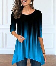 economico -Tunic a Manica Lunga da Donna T-Shirt Colore Gradiente Base Quotidiana Stampa Tunica Fluida Rosa Blu Viola Verde Autunno e Inverno