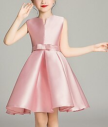 economico -Linea-A Corto / mini Abito da damigella d'onore bambina Ricevimento di matrimonio Bambine Abito da ballo carino Raso chiffon con Fiocco (fiocchi) Elegante Misura 3-16 anni