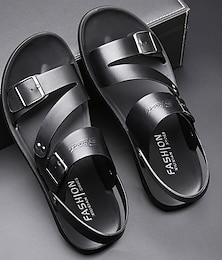cheap -Men's PU Leather Sandals Flat Sandals Outdoor Beach Classic Casual Slippers Breathable Sandals Black Brown Summer
