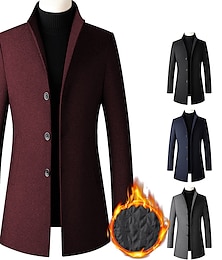 cheap -Men's Winter Coat Wool Coat Overcoat Business Daily Wear Winter Fall Wool Thermal Warm Outdoor Outerwear Clothing Apparel Fashion Warm Ups Solid Colored Pocket Standing Collar Single Breasted