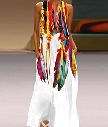 olcso -Női hétköznapi ruha Nyomtatott V-alakú Maxi hosszú ruha Vakáció Ujjatlan Nyár Tavasz