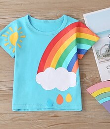 abordables -T-shirt Tee Enfants Garçon à imprimé arc-en-ciel Manche Courte Haut pour enfants Casual Mode Eté Bleu Bleu Ciel 3-6 Y