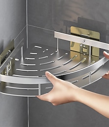 abordables -Support de douche d'angle, support de rangement de douche triangulaire pour serviettes, étagères d'angle, support mural pour shampoing, sans perceuse, organisateur d'étagère de salle de bain adhésif