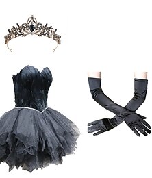 preiswerte -Outfits Kurz / Mini Tutu Zubehörset Federkleid Normal Ärmellos Schwarzer Schwan Feder Romantisch Mode Schlauchkleid Neckholder Kostüm Damen Weihnachten Halloween Karneval Formeller Abend Party