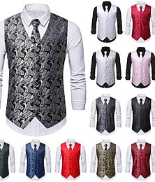 abordables -hommes gilet cravate ensemble paisley floral jacquard cravate poche carré 3 pièces gilet rétro vintage rococo pour costume ou smoking fête de mariage mascarade