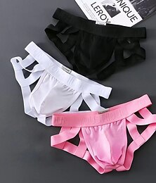 baratos -Homens 1pcs Calcinha sexy Roupa Íntima Cuecas jockstrap 95% algodão 5% spandex Cor Sólida / Simples Caído Preto Branco