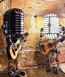 cheap -Model USB Wrought iron Retro Desk lamp Decorations Robot Microphone for playing guitar