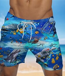 preiswerte -Herren Hai Grafikdrucke Badeshorts Boardshorts Badehosen Mittlere Taille Hawaiianisch Boho Lässig Täglich Ferien Kordelzug mit Mesh-Futter Elastischer Bund Designer Bekleidung