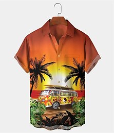 preiswerte -Herren Auto Kokosnussbaum Tropische Pflanzen Hemd Hawaiihemd Sommerhemd Aloha-Shirt Kurze Ärmel Hemd Umlegekragen Tropisch Modisch Hawaiianisch Outdoor Strasse Hawaiianisch Schwarz Gelb Blau S M L
