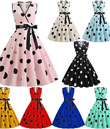 cheap -Polka Dots Retro Vintage 1950s Vacation Dress Flapper Dress Swing Dress Women's Masquerade Casual Daily Dress