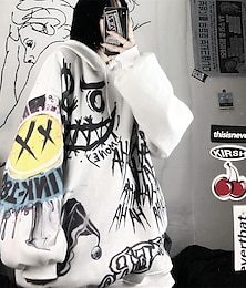 cheap -Smile Face Print Oversized Hoodie Sweater Punk Goth Hip-Hop Street BF Style Harajuku Women's Adults' Halloween Casual Daily