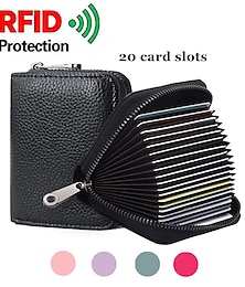 billige -linno rfid 20 kortpladser kreditkortholder i ægte læder lille kortetui til kvinder eller mænd harmonika pung med lynlås