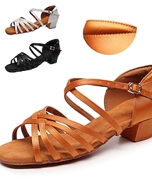 ieftine -Pentru femei Încălțăminte latină Pantofi De Dans Interior Profesional Samba De Bază Sandale Protecție pentru călcâi Toc Jos Grosime călcâială Pantofi vârf deschis Adulți Pentru copii Negru Alb Maro