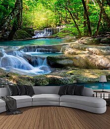 cheap -Magnificent Waterfall Forest Scenery Tapestry Art Decoration Curtain Hanging Family Bedroom Living Room Decoration