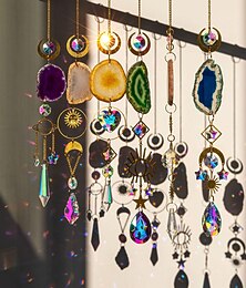 abordables -attrape-soleil en cristal de géode de tranche d'agate, fabricant d'arc-en-ciel, prisme de fenêtre en cristal suspendu, décor de mur de windchime de capteur de soleil de sorcière, décor à la maison de boho