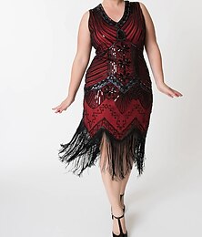 economico -Anni Ruggenti Anni 1920 Midi Vestito Abito Flapper Abito da Ballo Taglie Forti Normale Senza maniche Il grande Gatsby Charleston Invitato al matrimonio Paillettes Scollo a V Costume Per donna