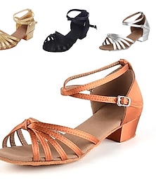 olcso -Női Latin cipő Tánccipők Teljesítmény Otthoni Szatén Alap Magassarkúk Vastag sarok Ezüst Fekete Arany