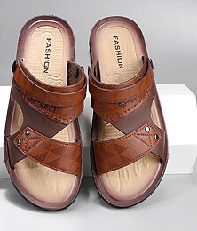 economico -sandali casual da uomo marroni slip-on – design leggero con punta aperta, doppi cinturini e suola ammortizzata