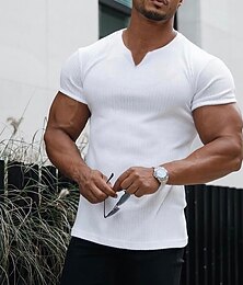 halpa -Miesten T-paita Lihaspaita Ribbineulos T-paita Lyhythihainen V kaula-aukko Kesä Tavallinen Muoti Suunnittelija Vapaa-aika Painettu Katu Urheilu Pyhäpäivä Musta Valkoinen Punastuvan vaaleanpunainen