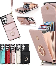 voordelige -Phone Case For Samsung Galaxy S24 S23 S22 S21 S20 Plus Ultra A14 A54 Note 20 Ultra 10 Plus A73 A33 Handbag Purse Wallet Case Ring Holder Anti-theft with Removable Cross Body Strap TPU PU Leather