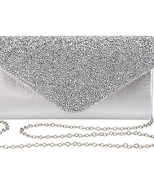 preiswerte -Damen-Clutch-Taschen aus Polyester für den Abend, Braut, Hochzeit, Party mit Paillettenkette in einfarbigem Glitzer-Glanz-Silbergold