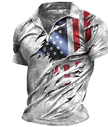 economico -Per uomo Bandiera Americana Veterani Polo con zip Maglia da golf Manica Corta Magliette polo Camicie con Colletto Casual Abbigliamento casual alla moda Abbigliamento da vacanza Abiti da festa Stampa