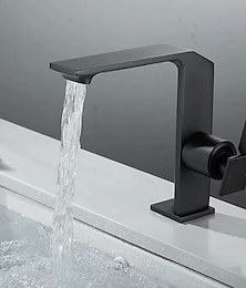 abordables -Mitigeur de lavabo cascade en laiton, robinets de lavabo monocommande robinets monotrou avec tuyau d'eau chaude et froide, bec cascade en laiton robinet de bain chrome noir or gris