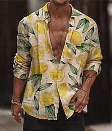 economico -Per uomo Giallo limone Camicia Camicia hawaiana Camicia Aloha Manica lunga Camicia Collo ripiegabile Sportivo Di tendenza Streetwear Esterno Strada Informale Giallo S M L