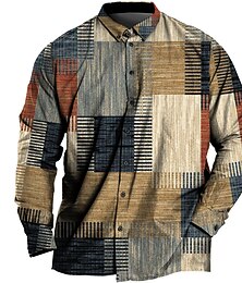 preiswerte -Herren Übergröße Hemd Groß und hoch Farbblock Umlegekragen Knöpfe Langarm Frühling & Sommer Sport Mode Streetwear Designer Outdoor Urlaub Oberteile