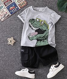halpa -2 osainen Taapero Poikien T-paita ja shortsit Asu Dinosaurus Lyhythihainen Puuvilla Aseta ulko- Muoti Päivittäin Kesä Kevät 3-7 vuotta Valkoinen Keltainen