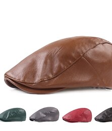 billiga -Herr Platt mössa Svart Rubinrött Konstläder Streetwear Stylish 1920-talets mode Utomhus Dagligen Utekväll Slät Varm