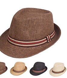 billiga -Herr Kentucky Derby Hat Halmhatt Solhatt Fedora Trilby hatt Svart Brun Polyester Flätad Streetwear Stylish 1920-talets mode Dagligen Friluftskläder Helgdag Slät Solskyddskräm Mateial som andas