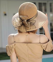 levne -Klobouky organza slamáky sluneční klobouk pláž Kentucky koktejl Royal Ascot svatba sbalitelný s květinovým tylovým headpiece pokrývka hlavy šaty které ohromí šaty na závodní den