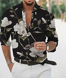 economico -Per uomo Floreale Camicia Manica lunga Sportivo Di tendenza Streetwear Esterno Informale Giornaliero Autunno inverno Collo ripiegabile Stampa Bottone giù Nero Bianco Rosa Verde scuro Beige
