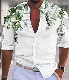 preiswerte -Herren Pflanze Hemd Leinenhemd Freizeithemd Langarm Moderne zeitgenössische Lässig Hawaiihemd Urlaub Ausgehen Strand Sommer Frühling Umlegekragen Druck Button-Down Blau Purpur Grün Kaffee