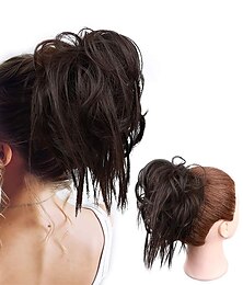 billige -rufsete updo rotete bolle-hårforlengelse hestehale med elastisk gummibånd updo-hestehale-hårstykke syntetiske hårforlengelser scrunchies hestehale-hårstykker for kvinner