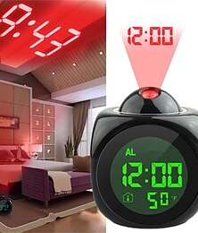رخيصةأون -المنبه الإسقاط الرقمي المنزل متعدد الوظائف الصوت الحديث المنبه شاشة الكريستال السائل مع ميزان الحرارة الإلكترونية وقت الجدار الإسقاط