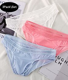 economico -Per uomo 3 pezzi Slip Nylon Seta sintetica Traspirante Lavabile Comodo Liscio A vita medio-alta Rosa chiaro Nero