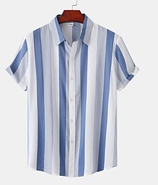 economico -Per uomo Camicia Camicia Estiva Camicia casual Camicia con Bottoni Camicie a righe Nero Bianco Giallo Rosa Blu Manica Corta A righe Collo ripiegato Vacanza Streetwear Abbigliamento Cotone Elegante