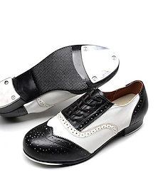 ieftine -Bărbați Pantofi de step Performanță Antrenament Scenă Înfundarea pantofilor Oxford Grosime călcâială Negru și Alb Negru Roșu-aprins