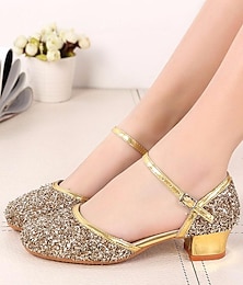 cheap -Girls' Ballroom Dance Shoes Modern Shoes Performance Party Stage Heel Glitter Low Heel Thick Heel Silver Purple Gold