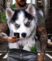 billige -Herre T skjorte T-skjorter Grafisk Hund Crew-hals Klær 3D-utskrift utendørs Avslappet Kortermet Trykt mønster Årgang Mote Designer